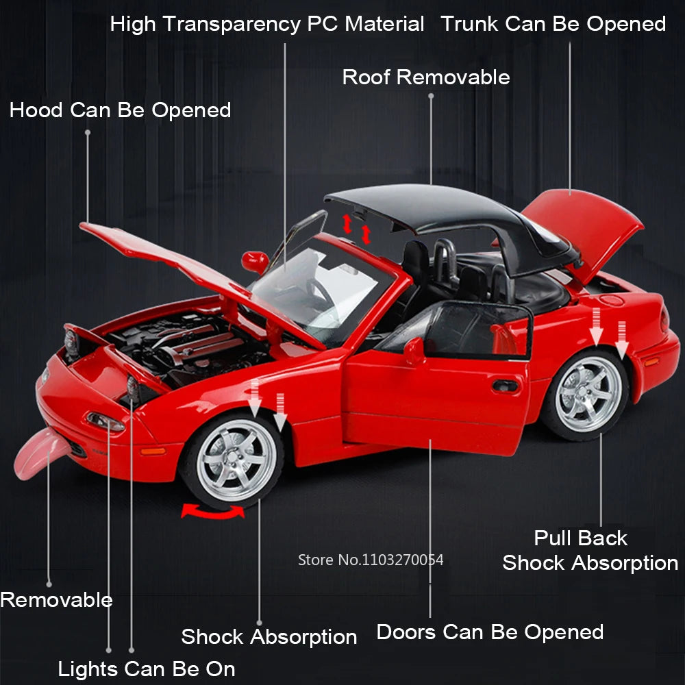 1:32 RX-7 FD3S MX-5 Miniature Model Toys Diecast Alloy Car Front Wheel Steering with Sound Light Pull Back Vehices Children Gift