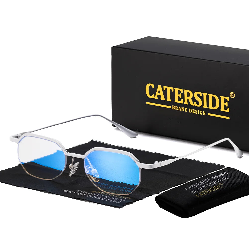 CATERSIDE Retro Polygon Sunglasses Men Metal Semi Rimless Sun Glasses Uv400 Women Outdoor Protection Driving Decorative Eyewear