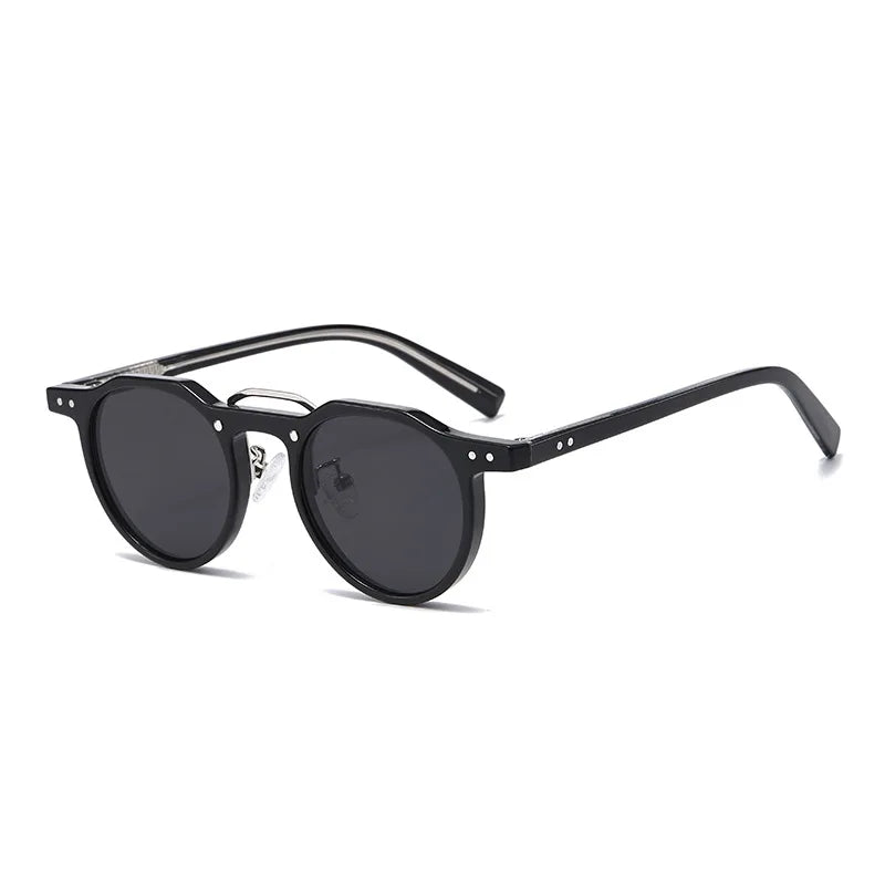 JNPCXI New Round Sunglasses Women Rivets Punk Gray Shades UV400 Fashion Men Clear Anti Blue Light Glasses Frame