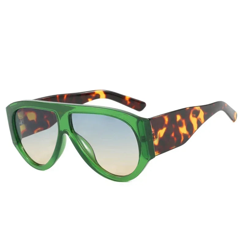 JNPCXI Ins Popular Fashion Pilot Women Leopard Green Sunglasses Retro Wide Legs Men Trending Punk Gradient Sun Glasses