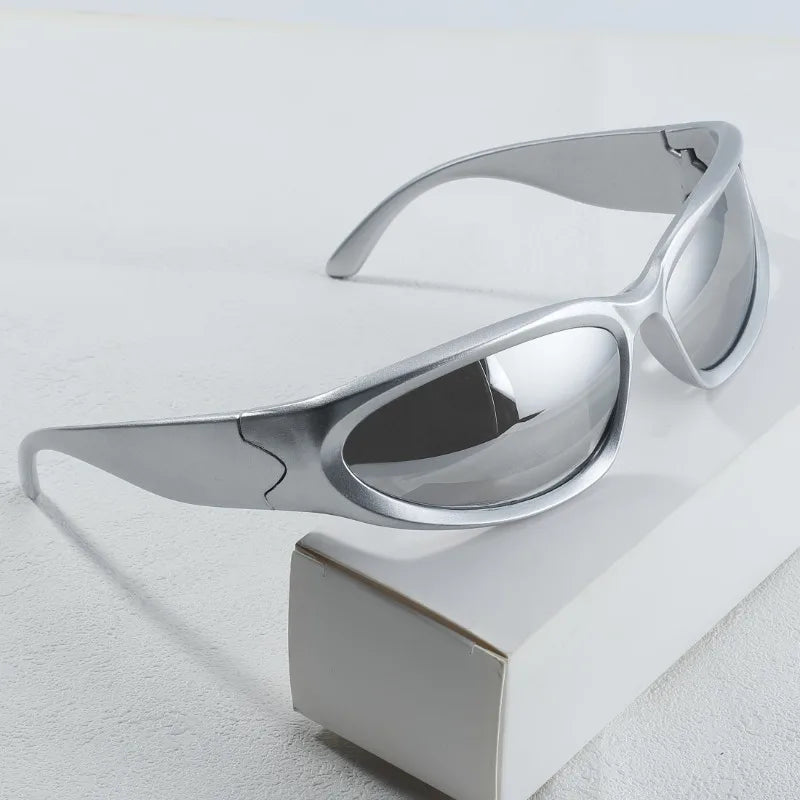 Y2K Style Irregular Frame Surround Silvery Glasses, Perfect for Concerts, Parties, and Gifts.