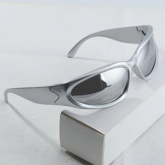 Y2K Style Irregular Frame Surround Silvery Glasses, Perfect for Concerts, Parties, and Gifts.