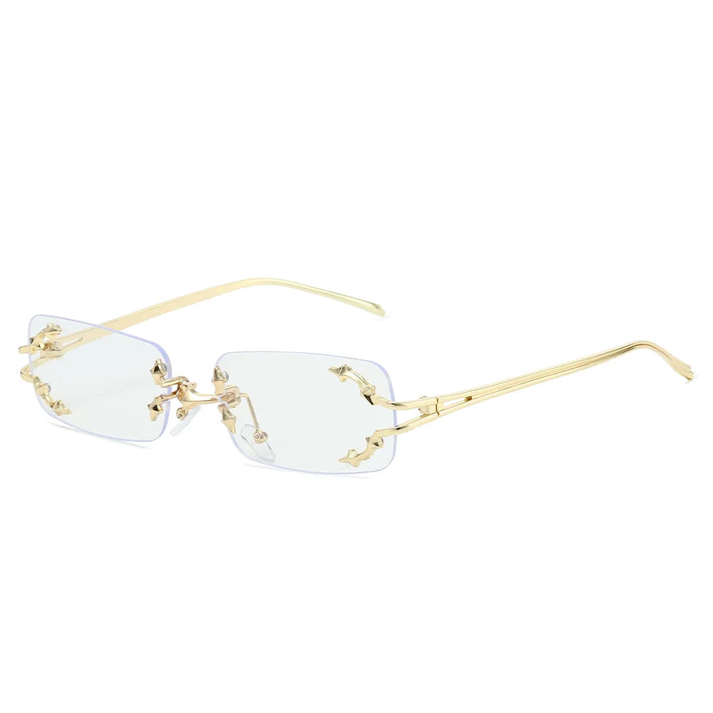 JNPCXI New Y2K Rimless Square Star Sunglasses for Women Fashion Vintage Hip Hop Driving UV400 Eyewear Frame Outdoor Men Punk