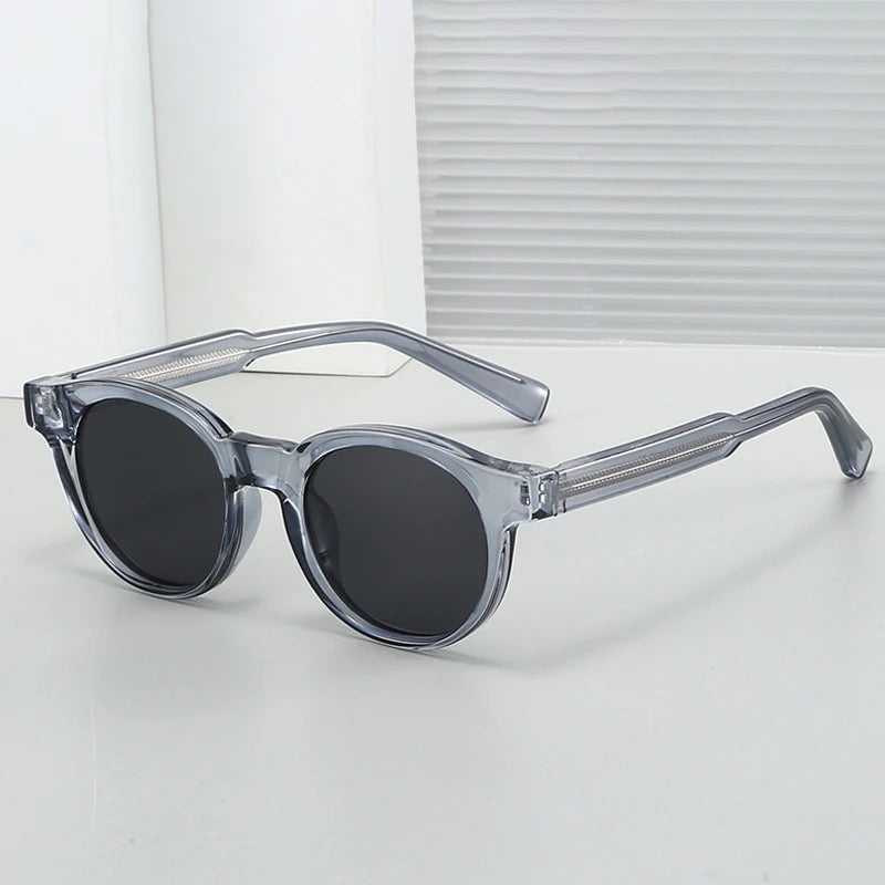 JNPCXI New Round TR90 Contrast Color Women Sunglasses Retro Rivets Punk Men Sun Glasses Gray Shades UV400