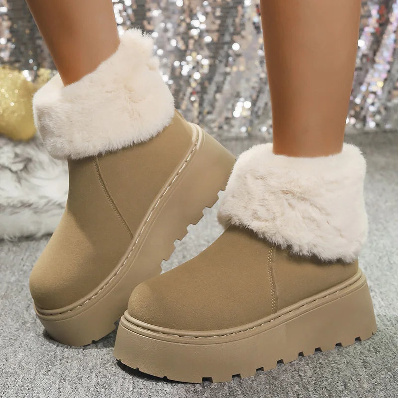 Chunky Platform Fur Ankle Boots Women 2025 New Back Zipper Faux Suede Snow Boots Woman Thick Bootm Warm Winter Booties Mujer