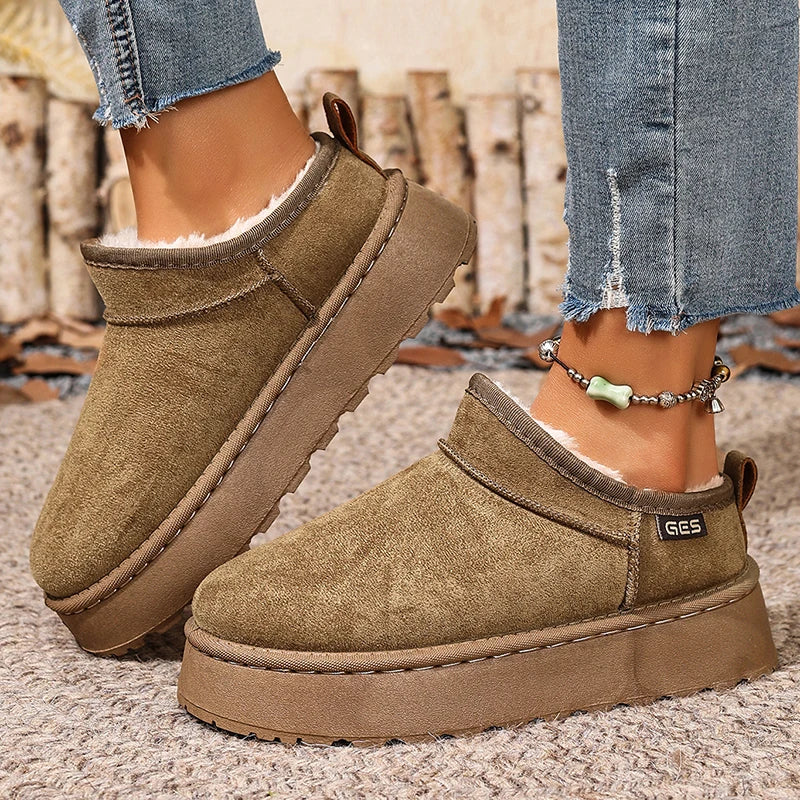 Warm Plush Platform Snow Boots Women Plus Size 36-43 Non Slip Winter Boots Woman Slip On Thick Sole Cotton Ankle Booties Mujer