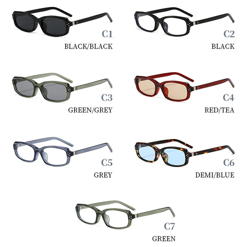 JNPCXI New Fashion Small Rectangle Sunglasses Women Shades Vintage Rivets Men Clear Lens Frame UV400