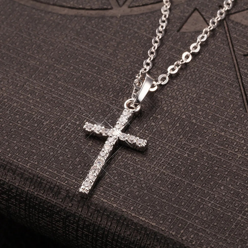 New Fashion Cross Pendants Golden Silver Color Crystal Jesus Cross Pendant Necklace For Men Women Jewelry Wholesale Dropshipping