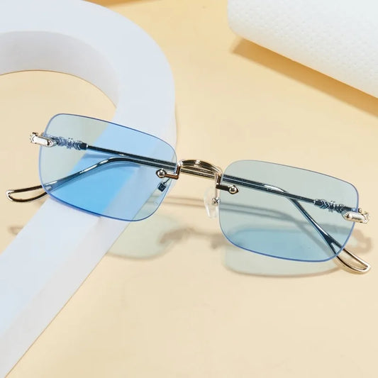 Men's Metal Frameless Sunglasses Square Frameless Sunglasses Retro Metal Sunglasses Trendy Street Photography Street Style