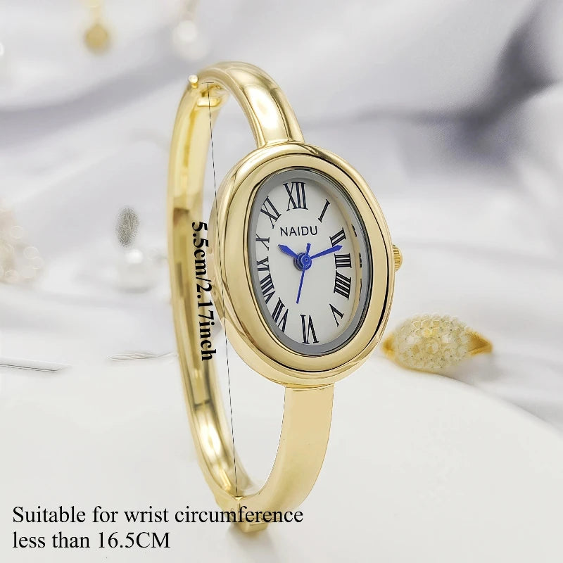 Fashion Women Mid Ancient Style Oval Dial Small Watch Adjustable Steel Strap Quartz Wristwatch Relogio Feminino Dropshipping