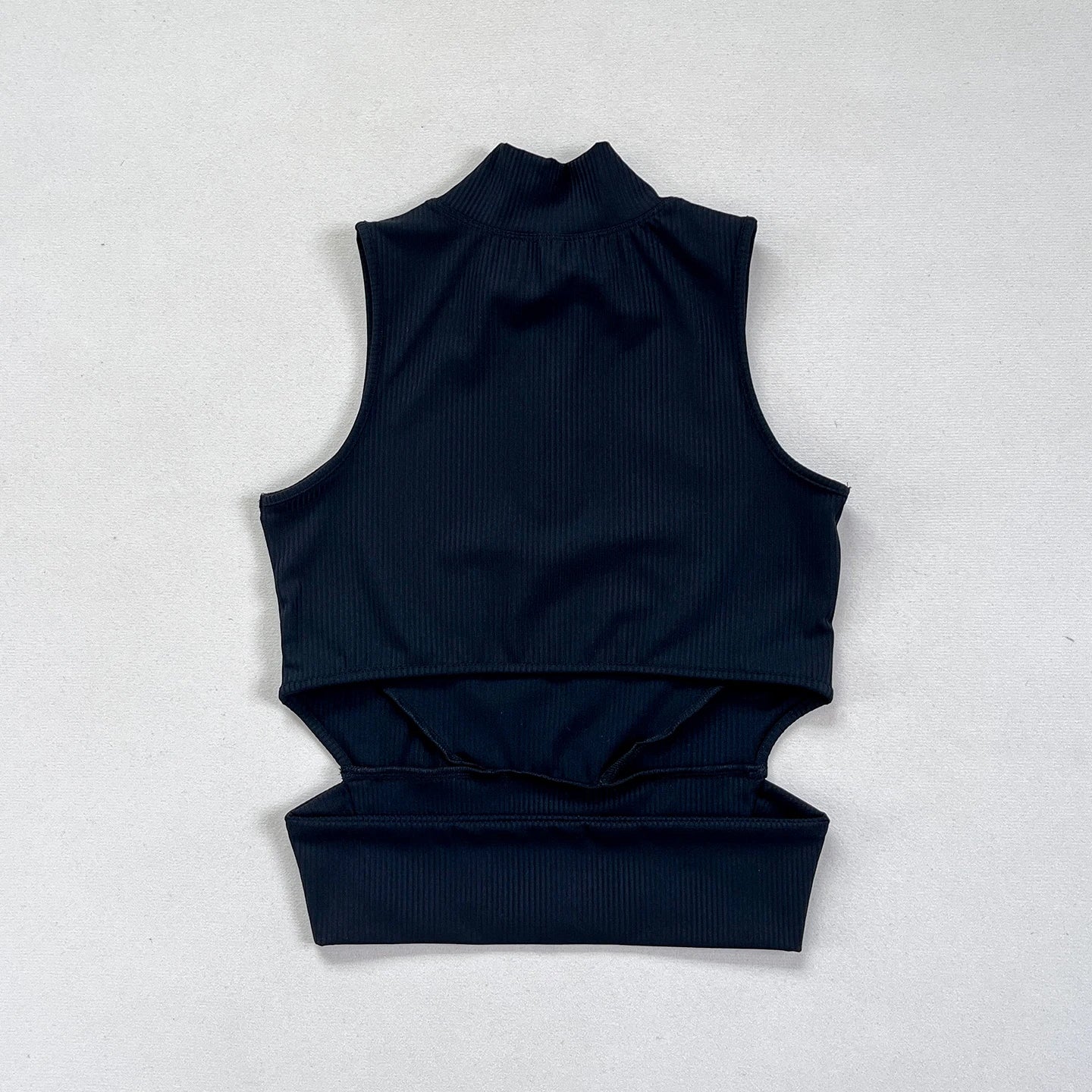 New Women's Sleeveless Mock Neck Hollow-out Zipper Ribbed Crop Top - White and Black Available