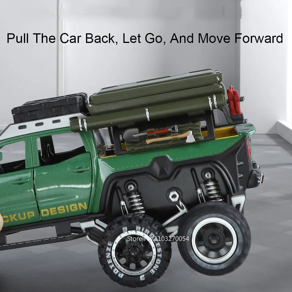 1:28 X-Class 6X6 Alloy Camping Car Model Toys Diecast Pickup Doors Opened with Sound Light Pull Back Vehices Boy's Birthday Gift