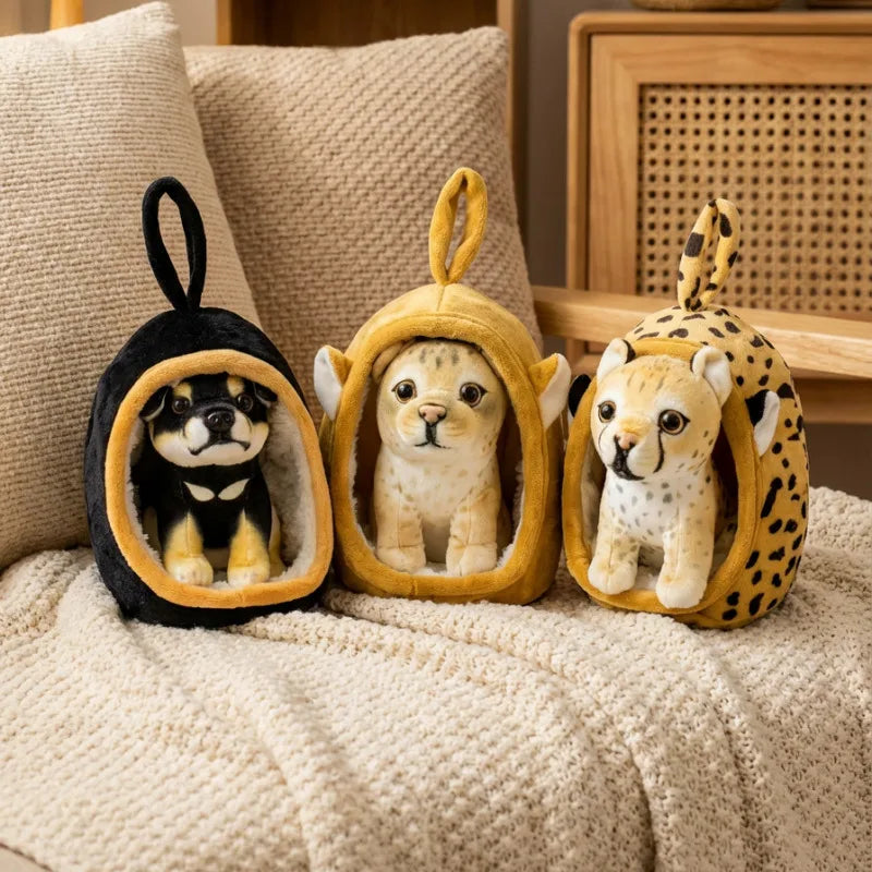 1Pc 18CM Lovely Animal Nest Plush Toy Simulation Tiger Leopard Husky Lion Giraffe Shiba Inu Dolls Kawaii Home Decoration Gift