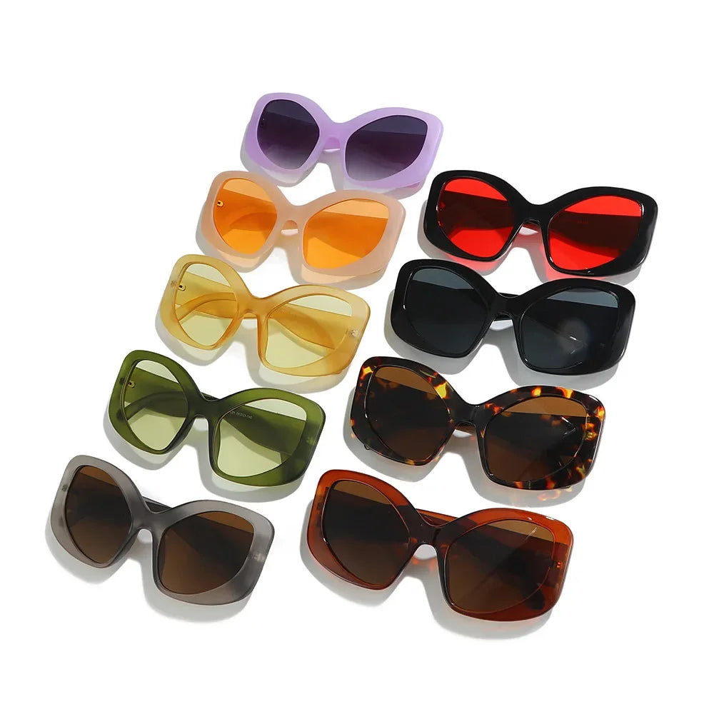 JNPCXI Fashion Oversized Cat Eye Women Sunglasses Shades UV400 Retro Men Matte Orange Candy Color Sun Glasses
