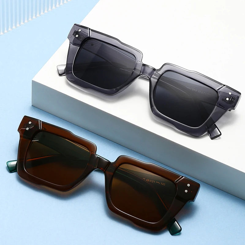 JNPCXI New Vintage Thick Leg Square Sunglasses Women Men Fashion Rice Nail Green Sun Glasses UV400