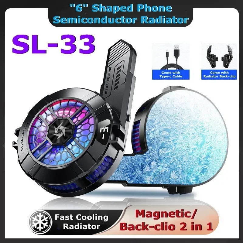SL33 Phone Cooling Fan Magnetic/ Back-clip 2 in 1 Cool Heat Sink IOS Android