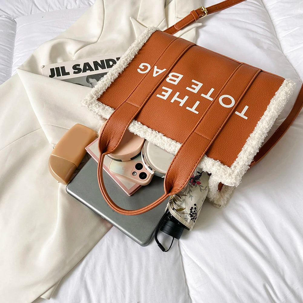 Orange PU Leather Commute Bag Fashion Letter Casual Soft Girls Shop Square Bags