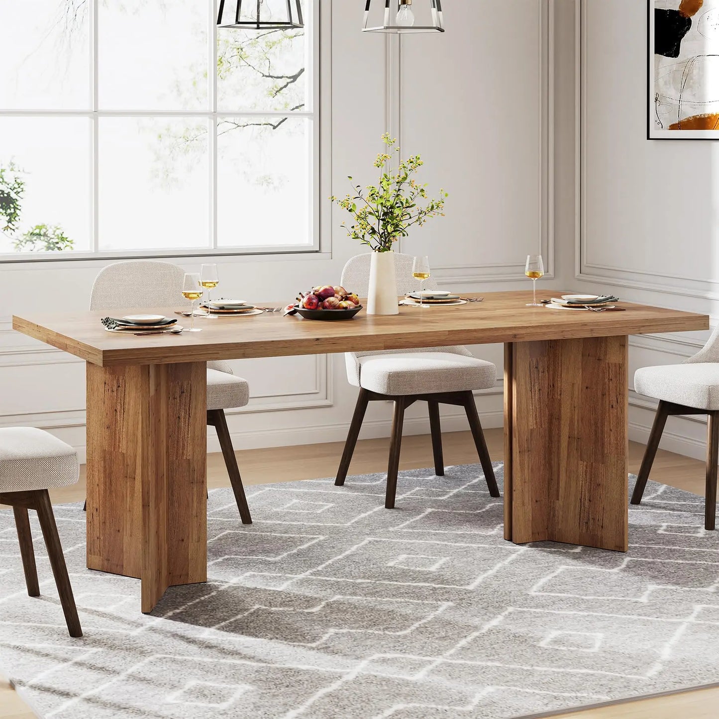 Tribesigns 63" Dining Table for 4-6, Farmhouse Kitchen Table with Large Tabletop