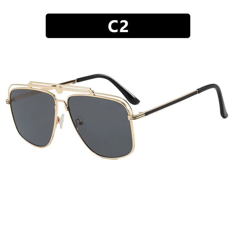 JNPCXI New Vintage Double Bridges Metal Pilot Sunglasses Women Popular Punk Outdoor Driving Men Sun Glasses