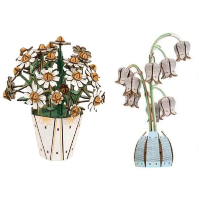 3D White Crystal Chrysanthemum Lily Wood DIY Handmade Puzzle Puzzle Puzzle Puzzle Toy Flower Models Easy to Teach