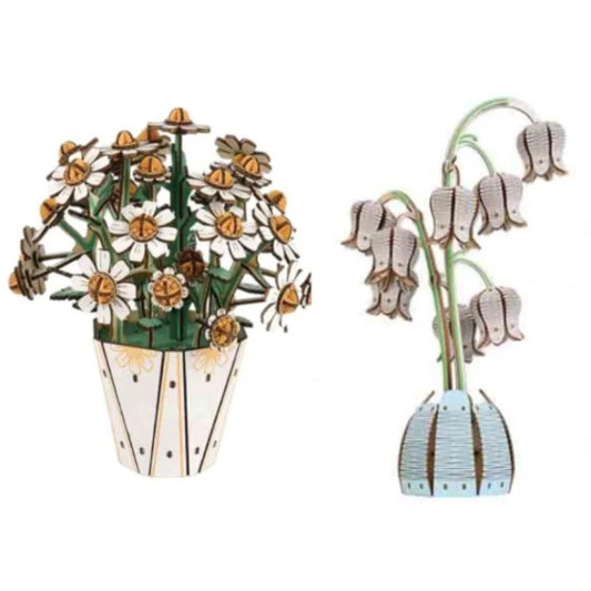 3D White Crystal Chrysanthemum Lily Wood DIY Handmade Puzzle Puzzle Puzzle Puzzle Toy Flower Models Easy to Teach