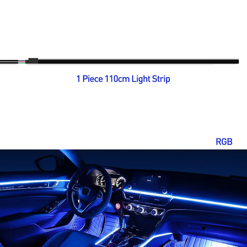 18 in 1 Car Ambient Light 64 Color Acrylic Strips 110cm 90cm 75cm 35cm 20cm Full Colors RGB Car Interior Bluetooth App Control
