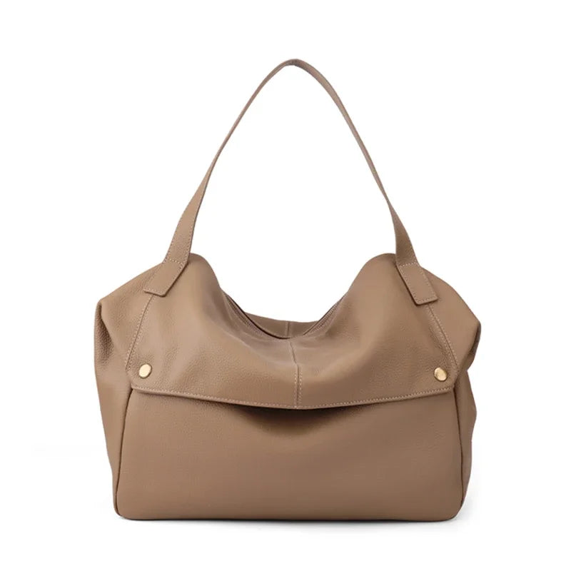 Genuine Cowhide Leather Large Slouchy Tote Bag for Women Pebbled Leather Foldable Shoulder Crossbody Bag Casual Leather Yoga Bag