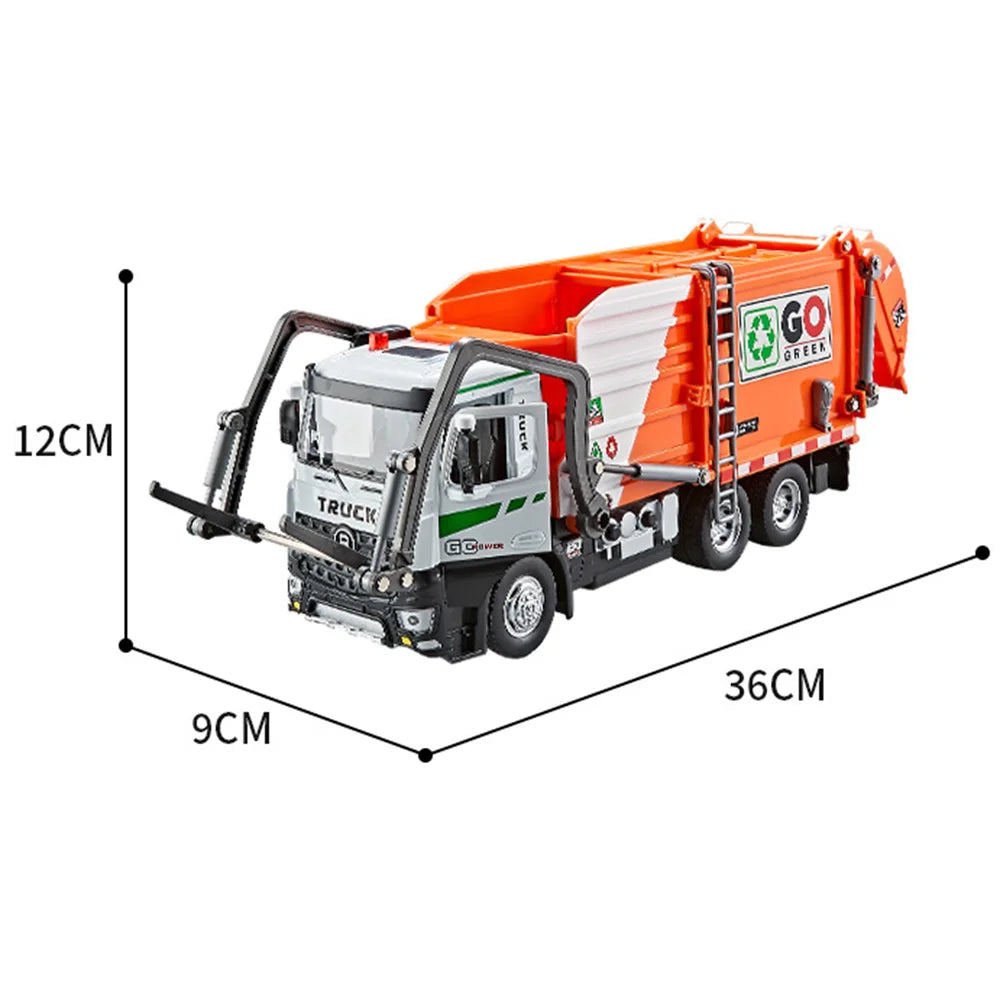 1:18 Alloy Electric City Sanitation Vehicle Hook Truck Toys Car Diecast Model Front End Doors Opened Sound Light Children's Gift