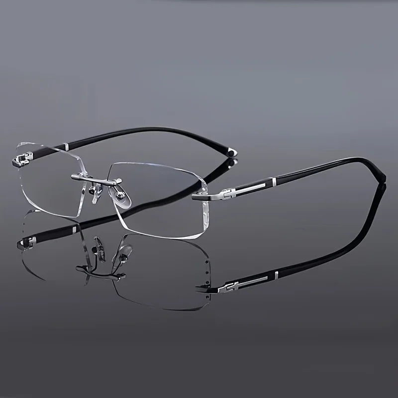 A stylish, unisex, frameless flat-lens sunglasses with transparent lenses, featuring a rectangular design for casual wear.