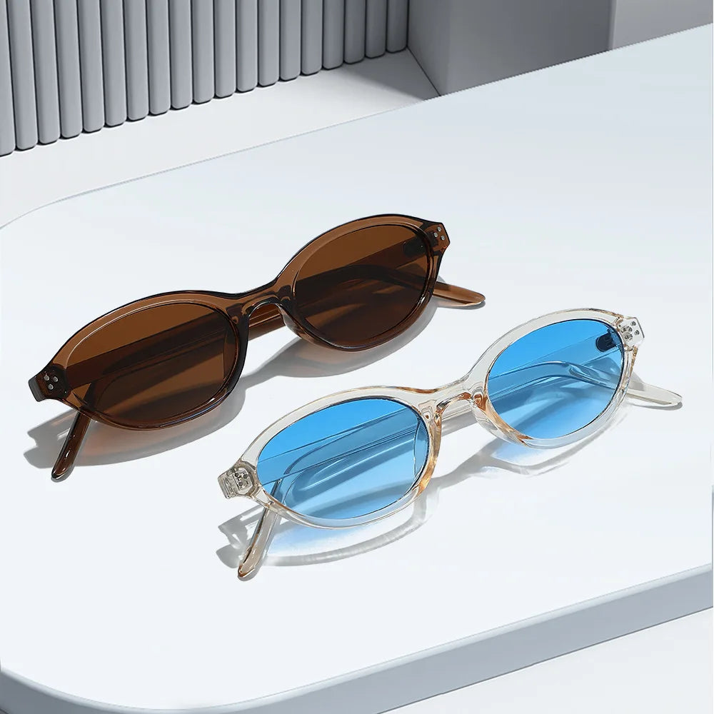 JNPCXI New Fashion Small Oval Sunglasses Women Ins Popular Retro Rivets Men Candy Color Punk Sun Glasses Clear Lens Frame UV400