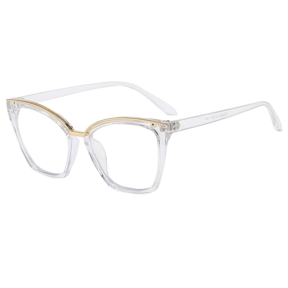JNPCXI New Fashion Cat Eye Anti Blue Light Flat Top Glasses Metal Decorative Frame UV400 Protection for All Gender