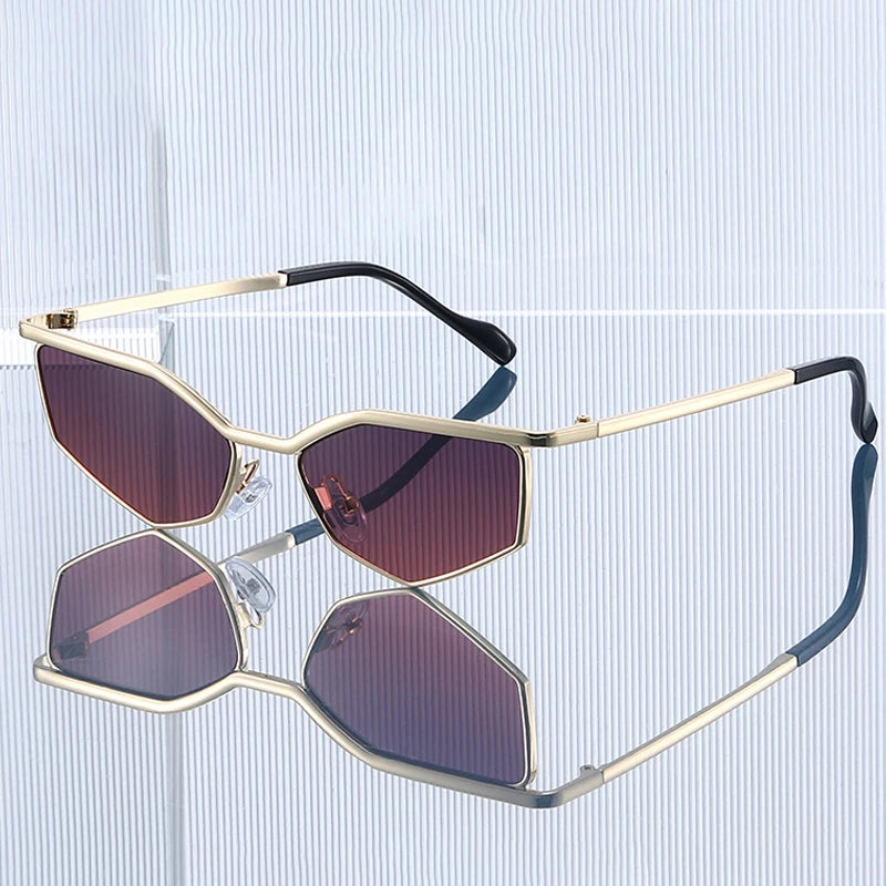 JNPCXI New Cat Eye Polygon Metal Sunglasses Women Shades UV400 Fashion Gradient Men Sun Glasses