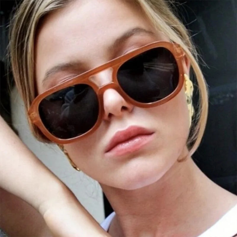 JNPCXI Double Bridges Square Women Sunglasses Fashion Black Orange Frame Men Retro Punk Sun Glasses Shades UV400