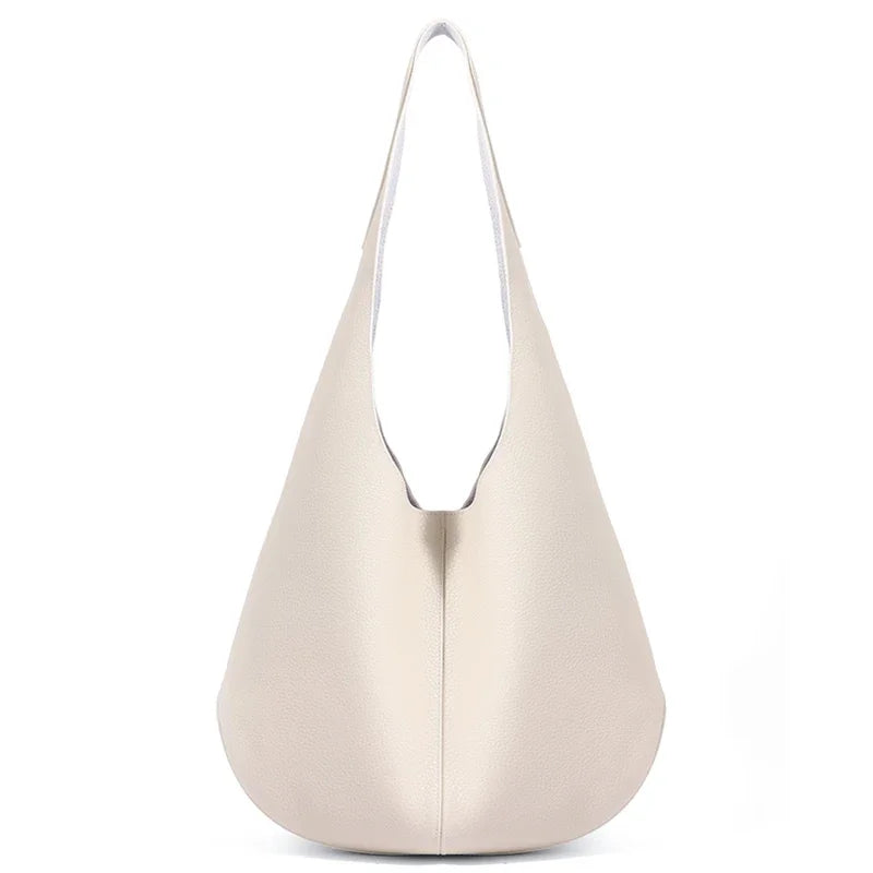 Genuine Cowhide Leather Slouchy Hobo Shoulder Bag for Women Pebbled Leather Large Capacity Everyday Tote Bag Daily Underarm Bags
