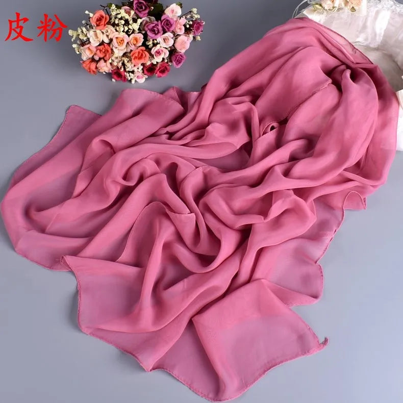 New Fashion Temperament Pure Monochrome Women's Long Chiffon Scarves Wholesale Yiwu Plain Pure Color Small Scarves