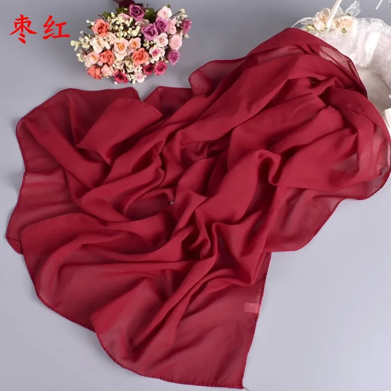 New Fashion Temperament Pure Monochrome Women's Long Chiffon Scarves Wholesale Yiwu Plain Pure Color Small Scarves