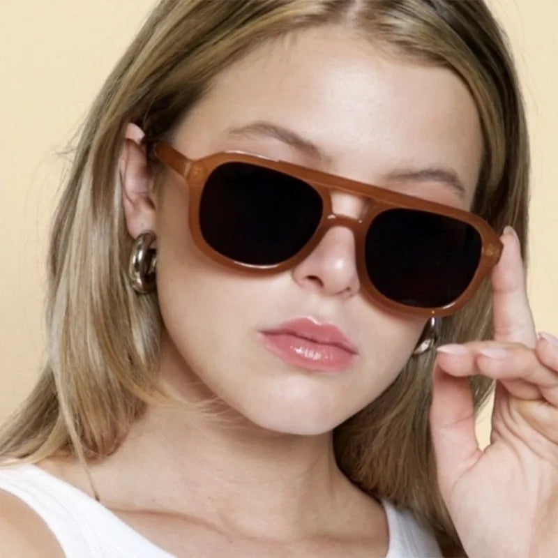 JNPCXI Double Bridges Square Women Sunglasses Fashion Black Orange Frame Men Retro Punk Sun Glasses Shades UV400
