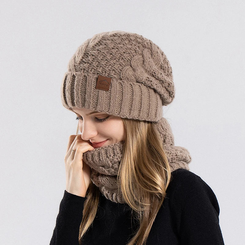 Xinbaoguan 60% acrylic 8395 winter hat scarf set for women, cold resistant and warm knitted hat, ear protection sleeve, yarn cap