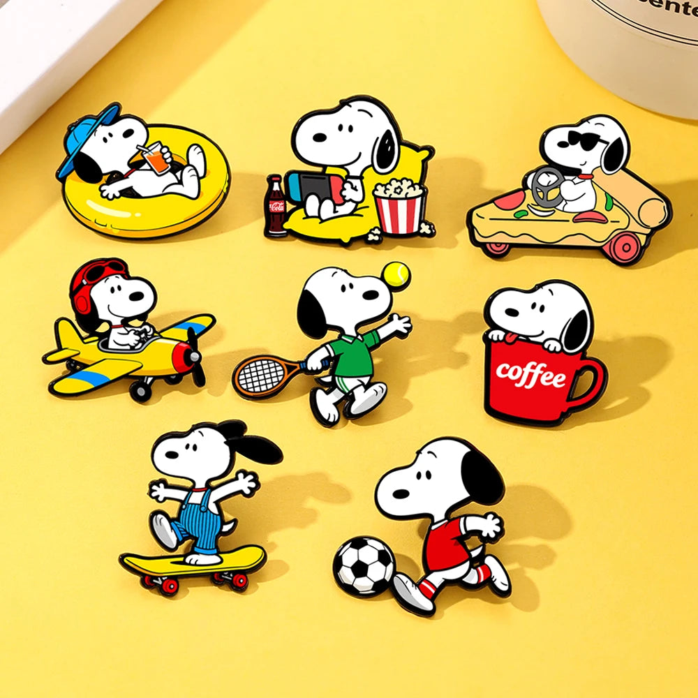 8pcs Cartoon White Puppy Dogs Enamel Brooch Cute Animal Badge Lapel Pin Fashionable Jewelry Accessories Gift For Friends