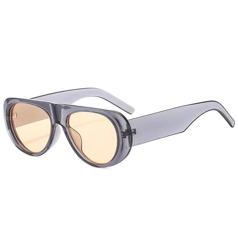JNPCXI Ins Popular Fashion Pilot Women Sunglasses Retro Tea Blue Shades UV400 Men Trending Wide Legs Sun Glasses
