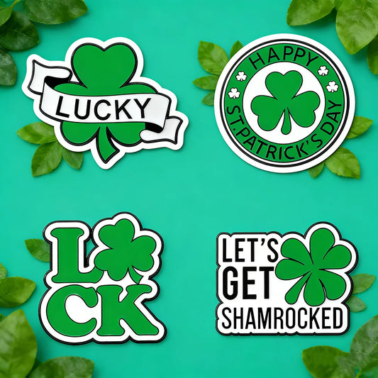4pcs Set Cute Cartoon Four Leaf Clover Enamel Brooches St. Patrick's Day Green Elf Theme Jewelry Badges Ideal Gift for Friends