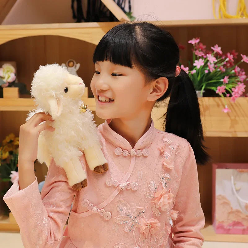 Hot Sale Lovely Gentle Golden Bell Baby Lamb Plush Toys Lifelike Fluffy Standing Lamb Doll Pretty Appease Doll For Children