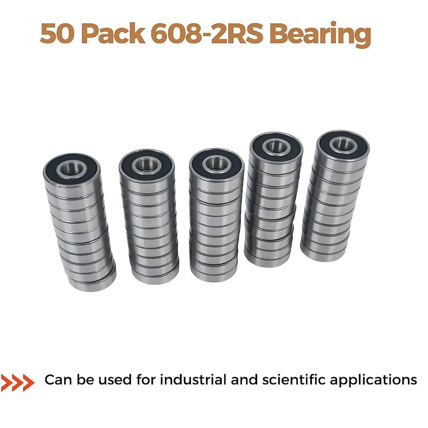 608 2RS Bearings, 50 Pack 608 Bearing, 8x22x7mm RS Ball Bearing Grease Seal Assembly Roller Skateboard Bearings, 8mm Small Bear