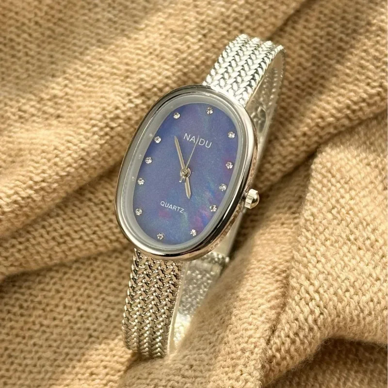 Luxury Oval Dial Rhinestone Watch New Brand Quartz Watch for Women Adjustable Stainless Steel Strap Wristwatches Wholesale Gift