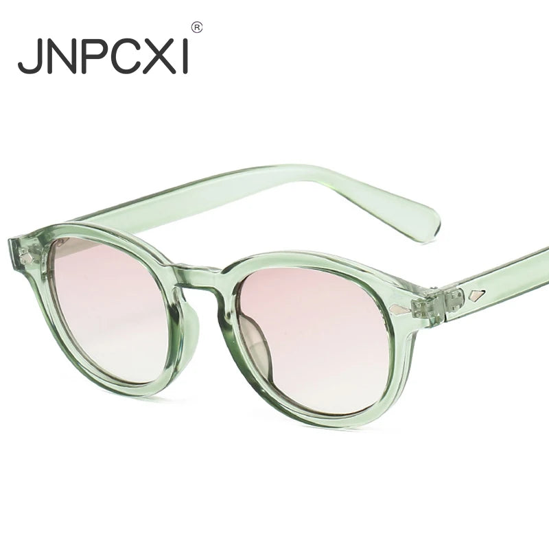 JNPCXI New Fashion Gradient Green Round Sunglasses for Women Men Vintage Square Sun Glasses UV400 Lunettes De Soleil