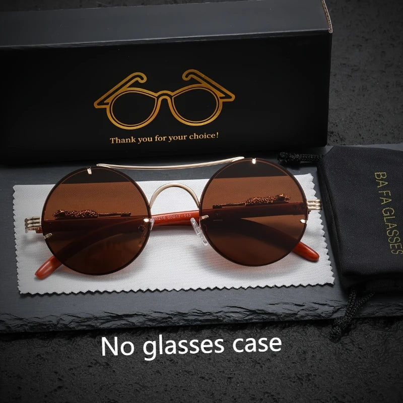 Unisex Retro Round Lens Metal Leopard Imitation Wood Grain Temple Design Fashionable and Trendy Decorative Glasses