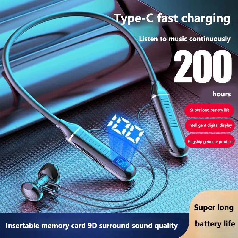 Wireless Earphones 5.3 Waterproof Magnetic Earbuds Neckband Headphones Gaming LED Display Stereo Sports Headset Halter