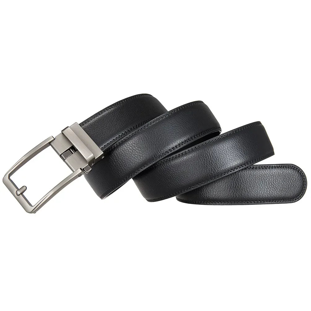 Black Classic Genuine Leather Men's Belt Luxury Auto Buckle Fashion Waist Strap