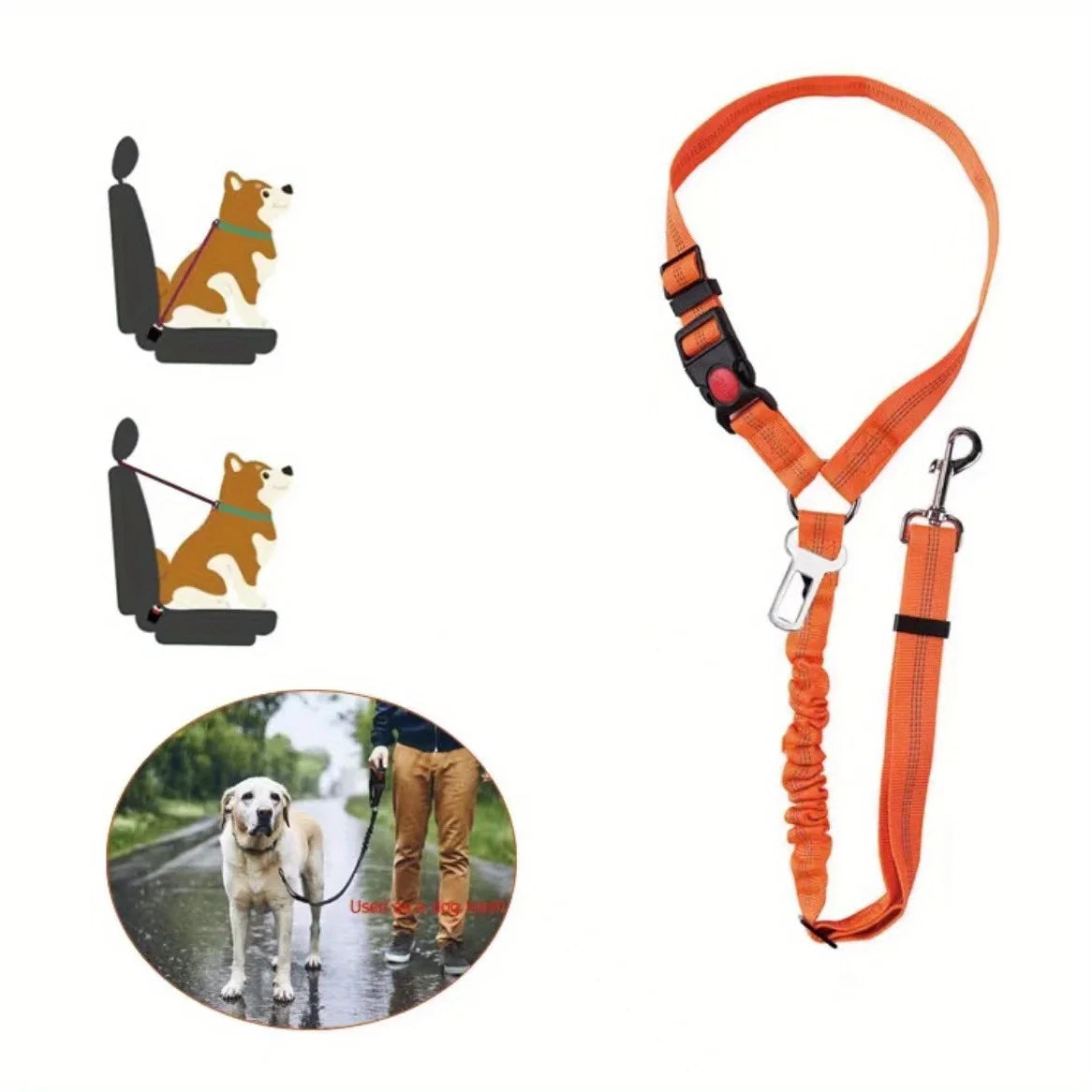 1pc Adjustable 2-in-1 Pet Car Seat Belt & Harness, with Secure Buckle & Elastic Bungee Buffer, Ideal for Safe Travel with Dogs
