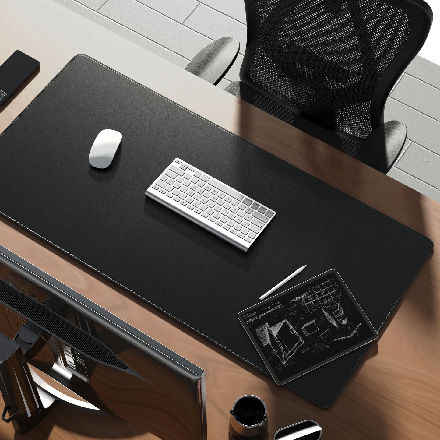 Black Cork Desk Mat Protector,Leather Desk Pad,Large Mouse Pad,Dual Sided Desk Mat,Desk Writing Pad for Office and Home